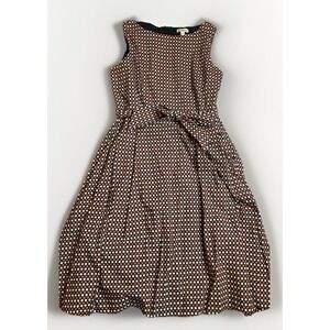 LL Bean Signature Dress Dots Aline Sleeveless Tie Waist Lined Pockets Size 12